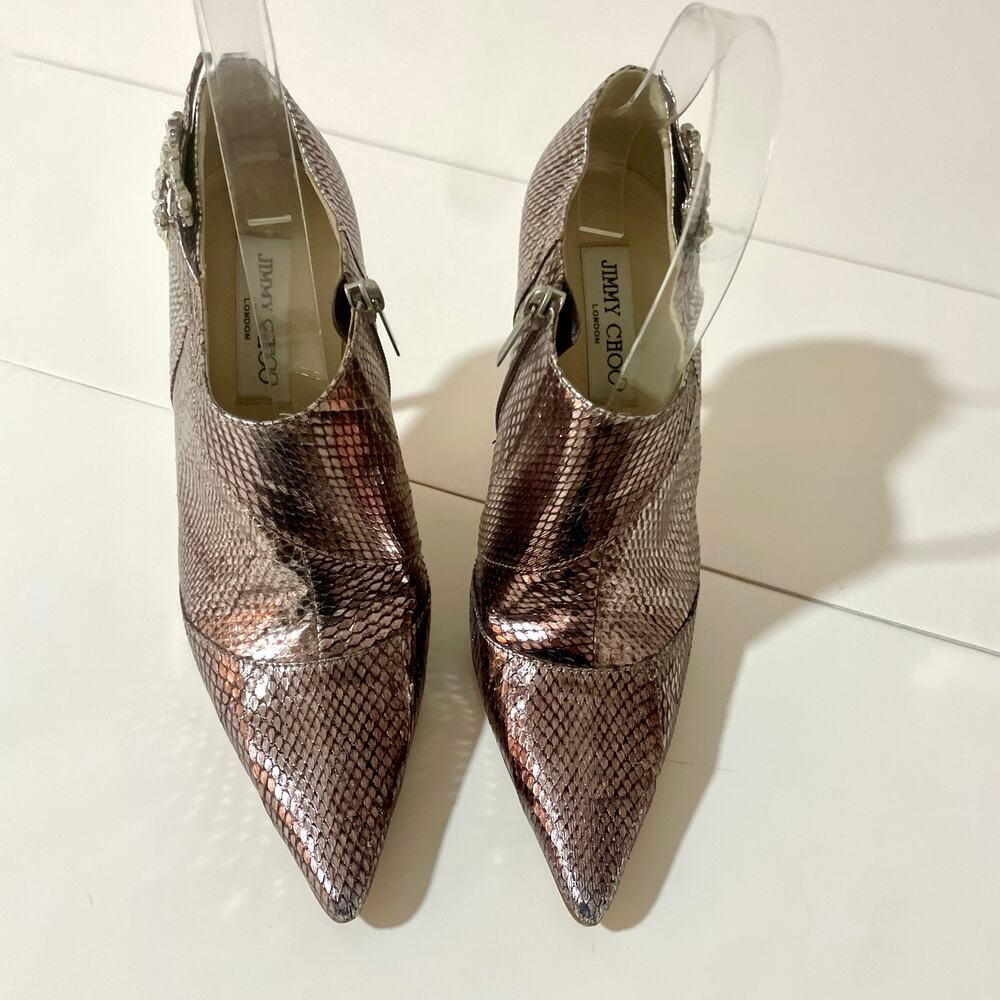 Jimmy Choo Metallic Snakeskin Ankle Boots Rhinestone Crystal Embellished sz 38 - Picture 4 of 13